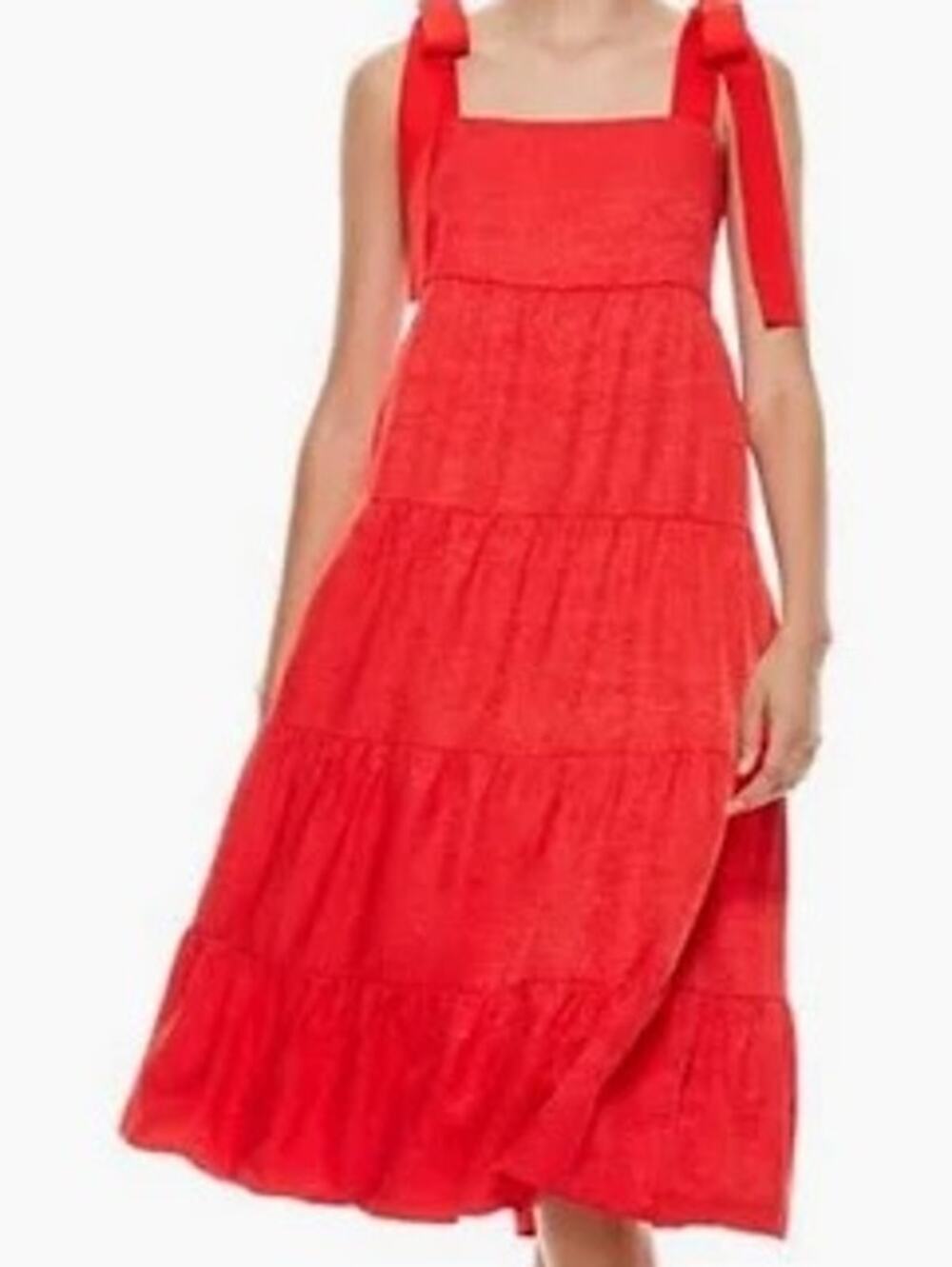 Alice + Olivia Womens Cynthia Dress Tie Shoulder Tiered Boho Summer Red Chic 2